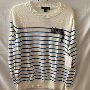 CALLIGRAPHIE BY ANTHROPOLOGIE Feline Striped Sweater in White/Blue Sz LARGE